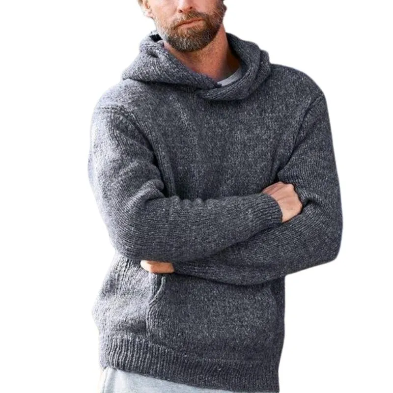 Men's Casual Hooded Thick Warm Kangaroo Pocket Knitted Pullover Sweater 38784994M sold by Manly