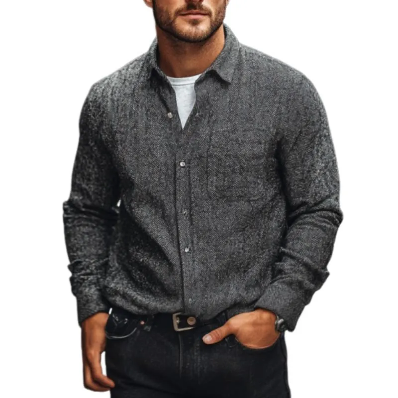 Men's Vintage Herringbone Lapel Patch Pocket Slim Fit Long Sleeve Shirt 14088884M sold by Manly