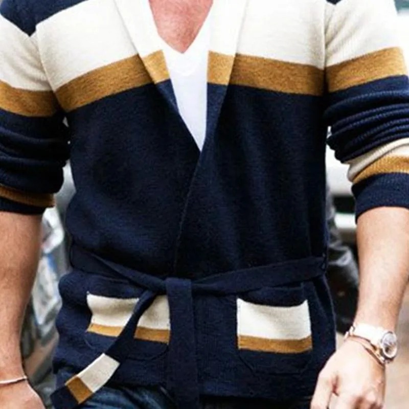 Men's Striped Lace-up Knitted Cardigan 82424661U sold by Manly product image thumbnail 3