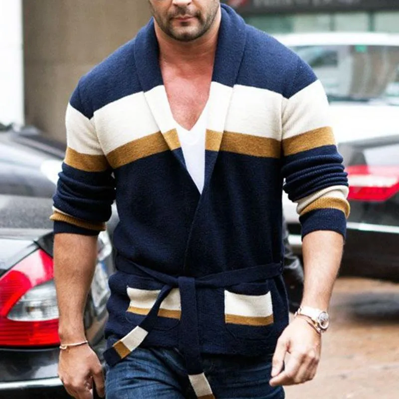 Men's Striped Lace-up Knitted Cardigan 82424661U sold by Manly product image thumbnail 2