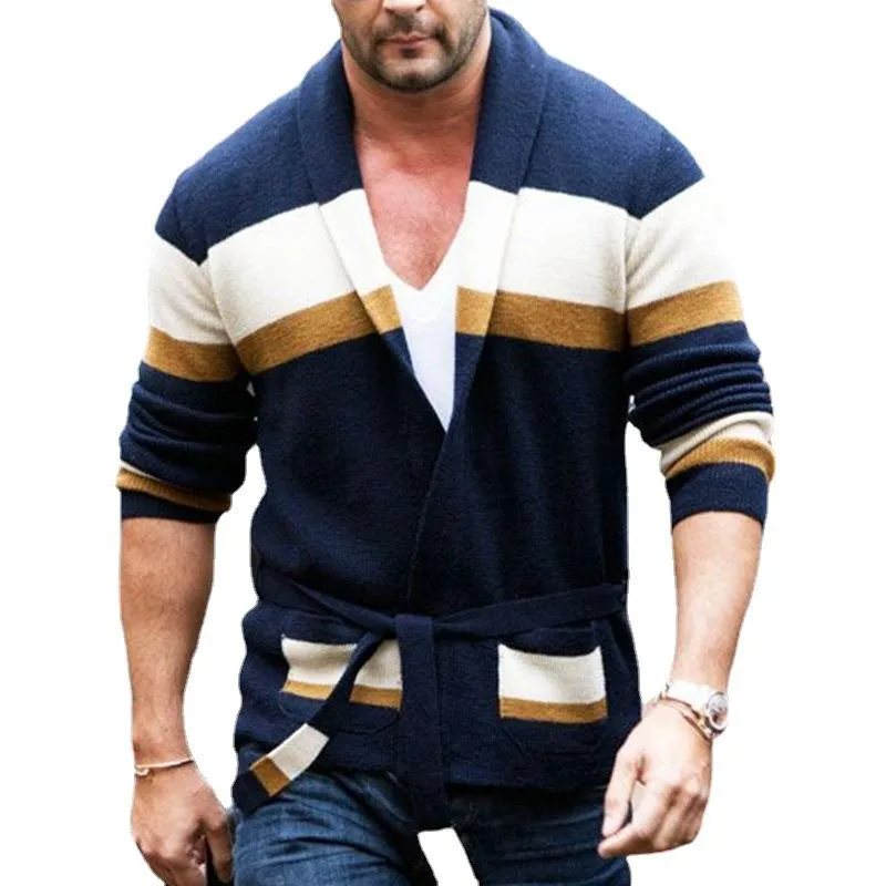 Men's Striped Lace-up Knitted Cardigan 82424661U sold by Manly