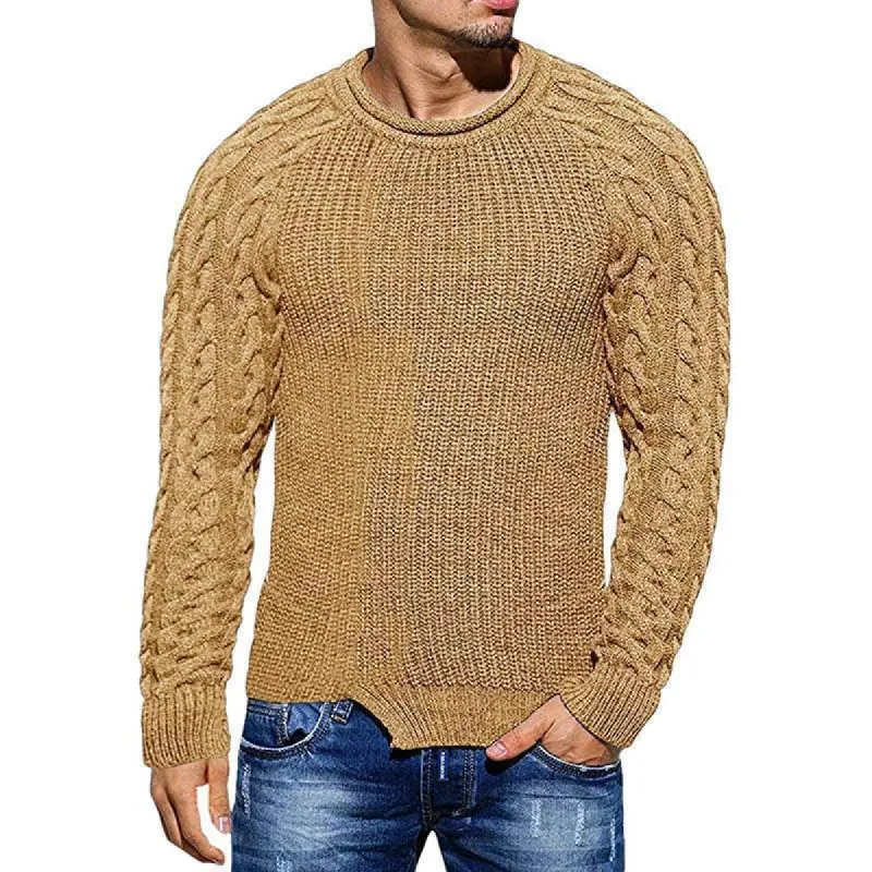 Men's Solid Color Round Neck Long Sleeve Sweater 75424165U sold by Manly