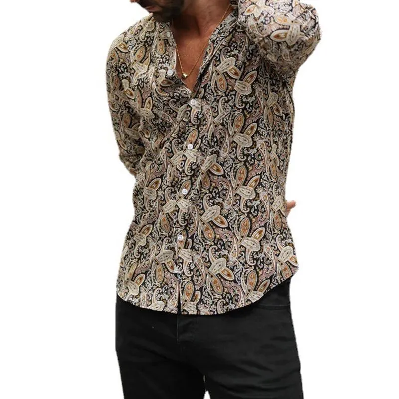 Men's Casual Cardigan Printed Long Sleeve Shirt 48124487U sold by Manly