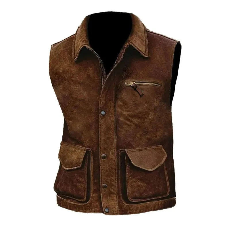 Men's Suede Vintage Lapel Zipper Vest 86998119X sold by Manly product image thumbnail 2