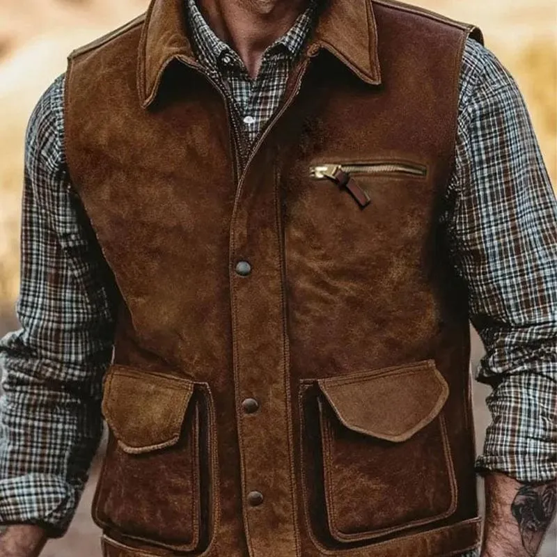 Men's Suede Vintage Lapel Zipper Vest 86998119X sold by Manly product image thumbnail 3