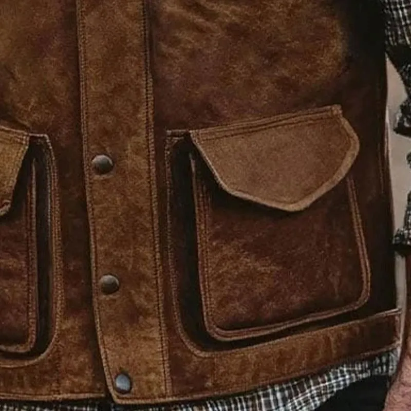 Men's Suede Vintage Lapel Zipper Vest 86998119X sold by Manly product image thumbnail 4