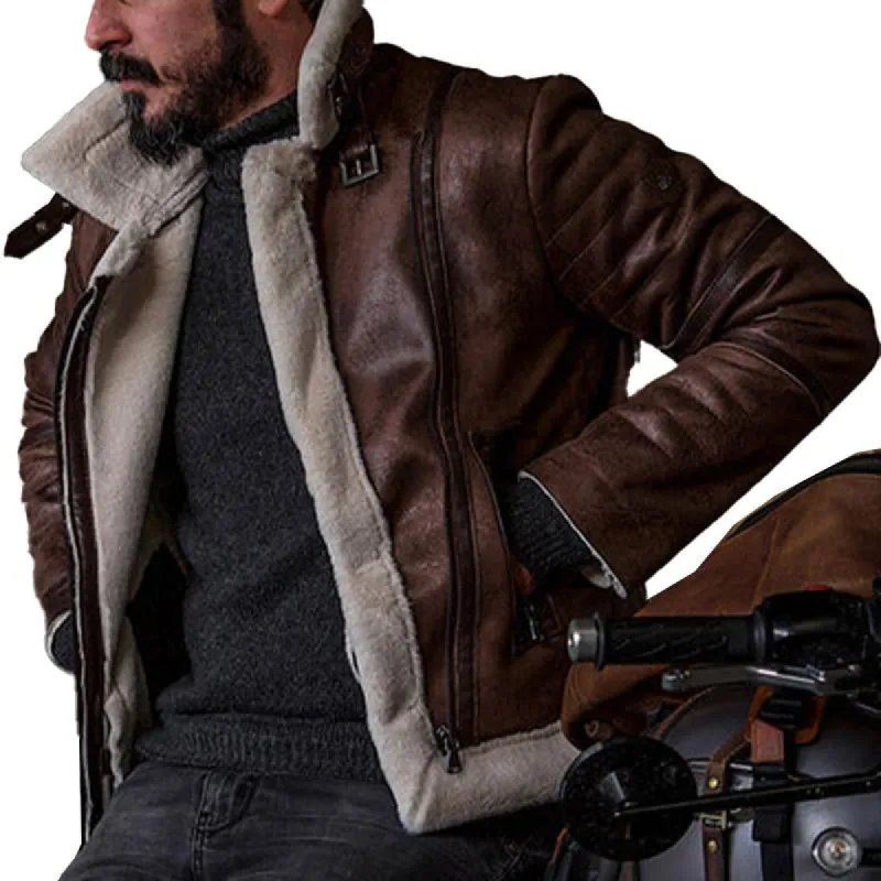 Men's Vintage Stitching Stand Collar Leather Jacket 95737285X sold by Manly