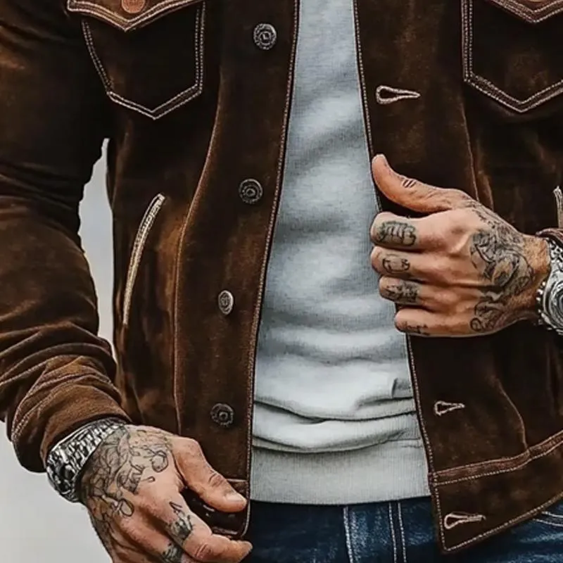 Men's Solid Suede Lapel Jacket 82907411X sold by Manly product image thumbnail 3