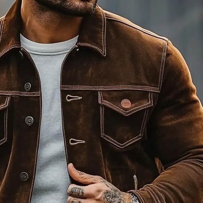 Men's Solid Suede Lapel Jacket 82907411X sold by Manly product image thumbnail 2