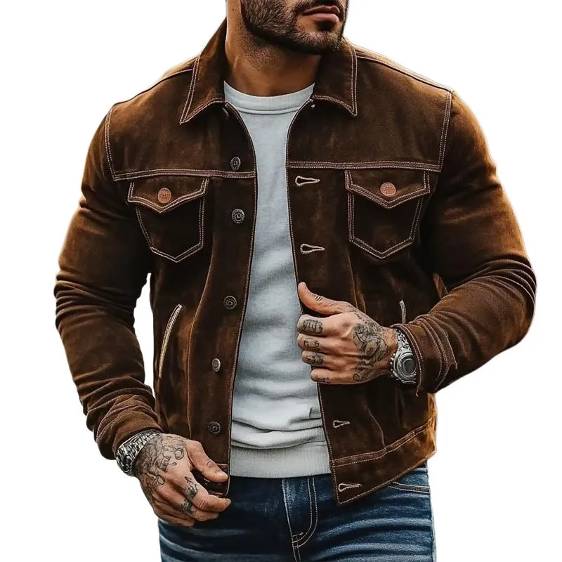 Men's Solid Suede Lapel Jacket 82907411X sold by Manly