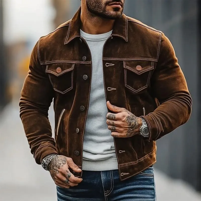 Men's Solid Suede Lapel Jacket 82907411X sold by Manly product image thumbnail 4