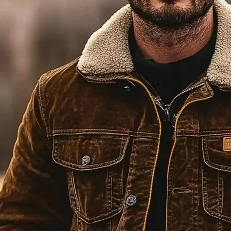 Men's Solid Color Corduroy Lapel Polar Fleece Splicing Jacket 56905283X sold by Manly product image thumbnail 2