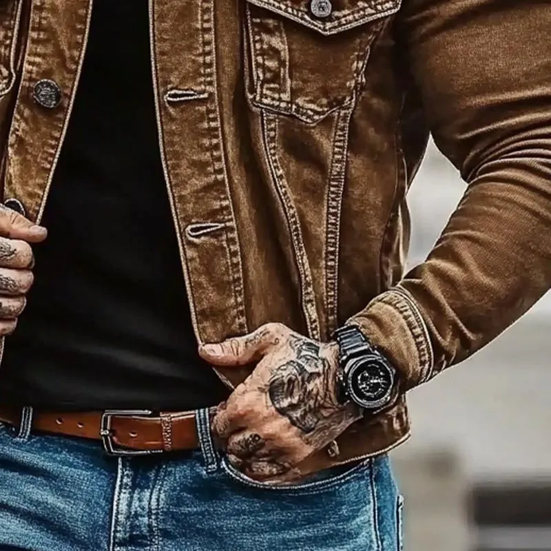 Men's Vintage Distressed Washed Denim Jacket 89948446X sold by Manly product image thumbnail 2