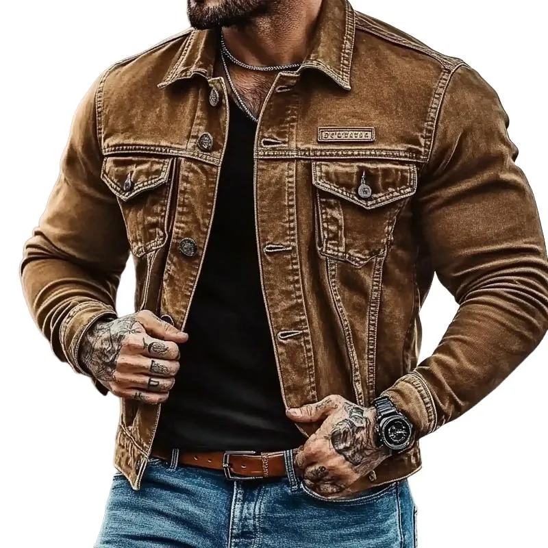 Men's Vintage Distressed Washed Denim Jacket 89948446X sold by Manly