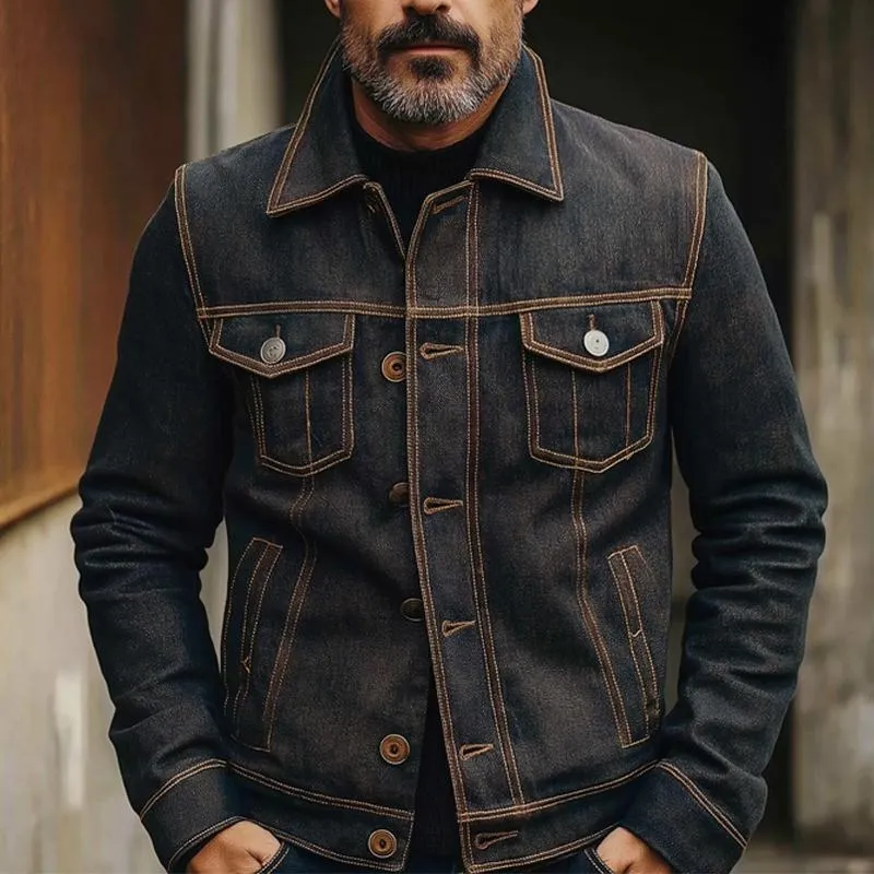 Men's Vintage Stitched Denim Lapel Jacket 63904480X sold by Manly product image thumbnail 4