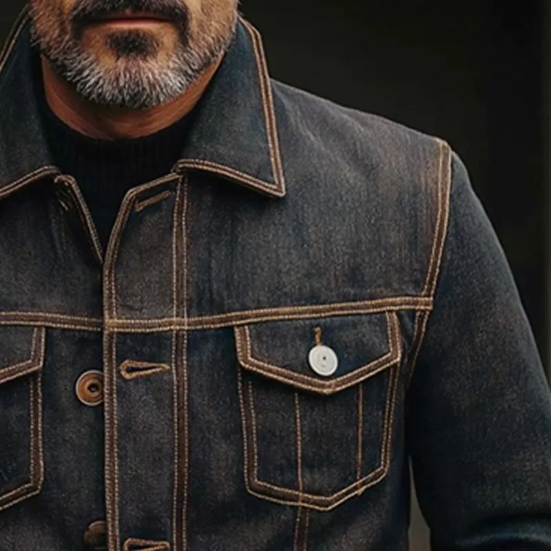 Men's Vintage Stitched Denim Lapel Jacket 63904480X sold by Manly product image thumbnail 3