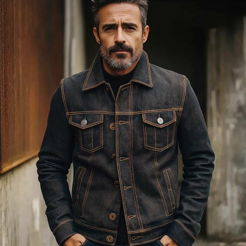 Men's Vintage Stitched Denim Lapel Jacket 63904480X sold by Manly product image thumbnail 2