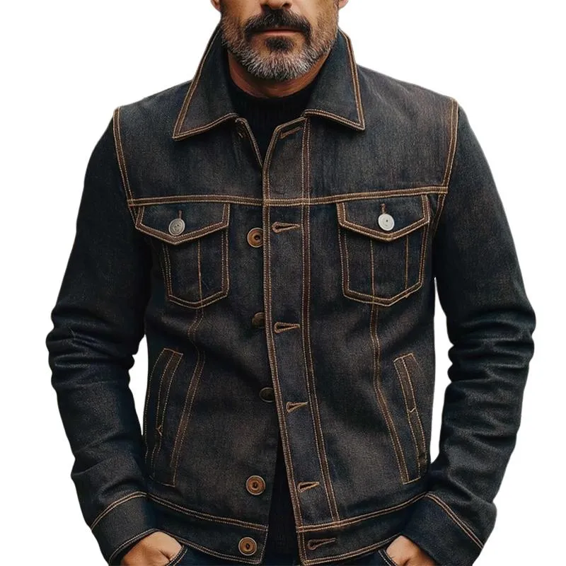 Men's Vintage Stitched Denim Lapel Jacket 63904480X sold by Manly