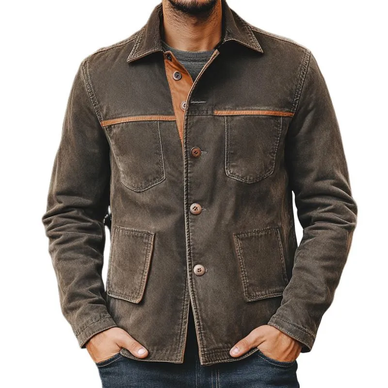 Men's Vintage Canvas Leather Lapel Jacket 98792327X sold by Manly