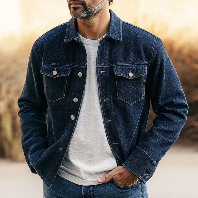 Men's Vintage Solid Lapel Denim Jacket 19564743X sold by Manly product image thumbnail 4