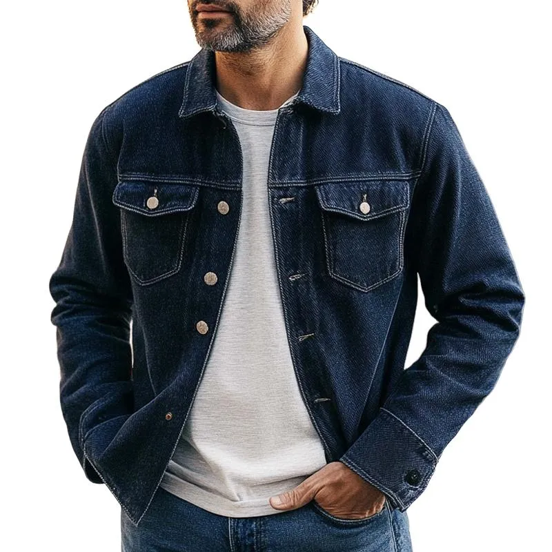 Men's Vintage Solid Lapel Denim Jacket 19564743X sold by Manly