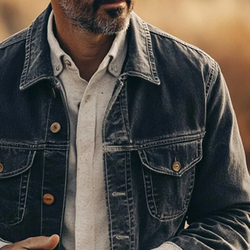 Men's Vintage Washed Lapel Denim Jacket 22683508X sold by Manly product image thumbnail 3