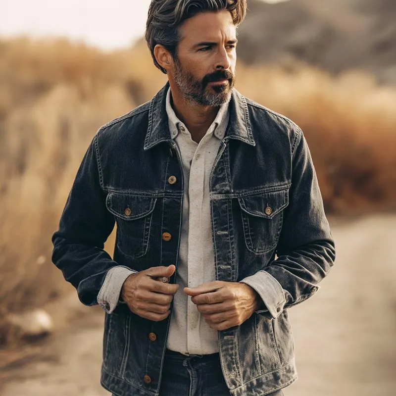 Men's Vintage Washed Lapel Denim Jacket 22683508X sold by Manly product image thumbnail 2