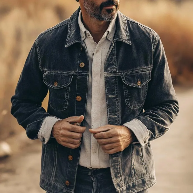 Men's Vintage Washed Lapel Denim Jacket 22683508X sold by Manly product image thumbnail 4