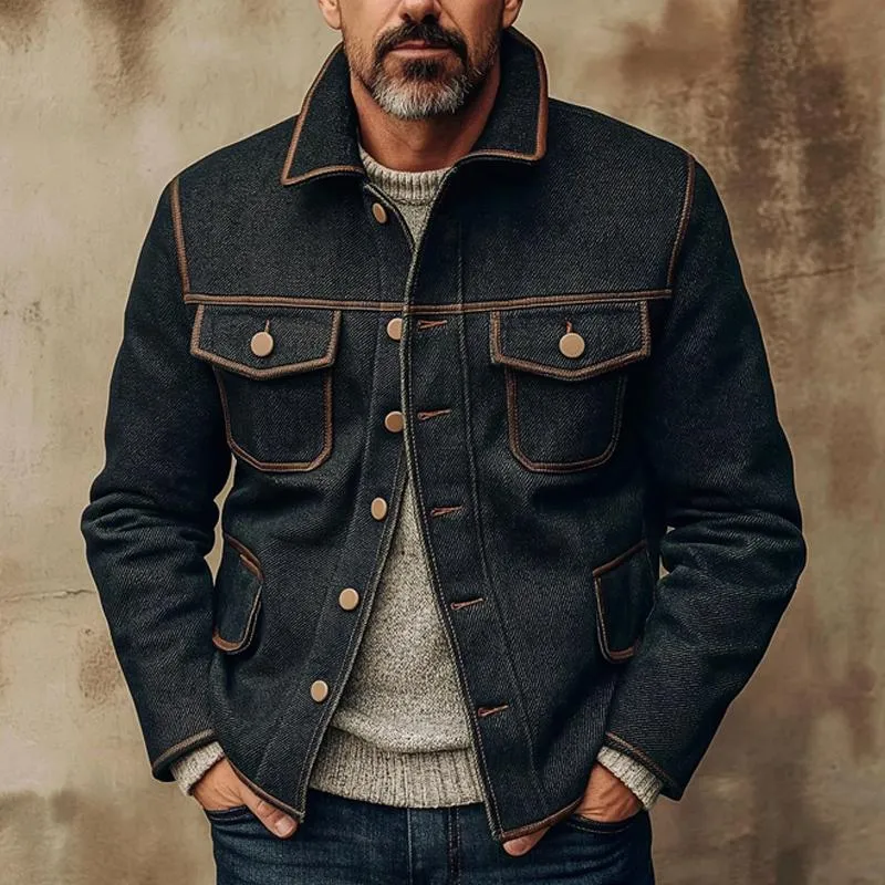 Men's Vintage Denim Multi-Pocket Lapel Jacket 95606160X sold by Manly product image thumbnail 4