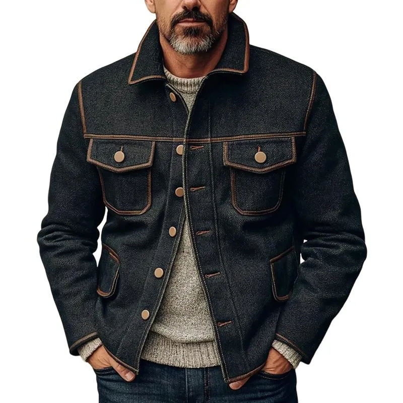 Men's Vintage Denim Multi-Pocket Lapel Jacket 95606160X sold by Manly