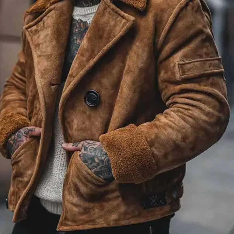 Men's Vintage Suede Stitching Plush Jacket 78129340Y sold by Manly product image thumbnail 2