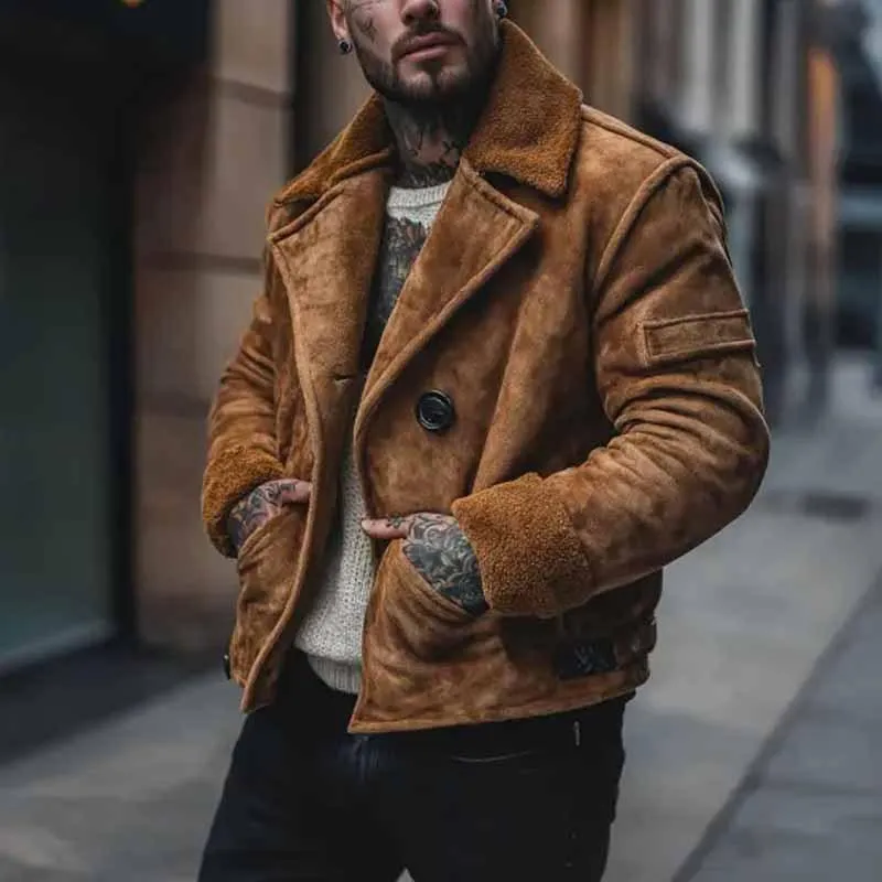 Men's Vintage Suede Stitching Plush Jacket 78129340Y sold by Manly product image thumbnail 4