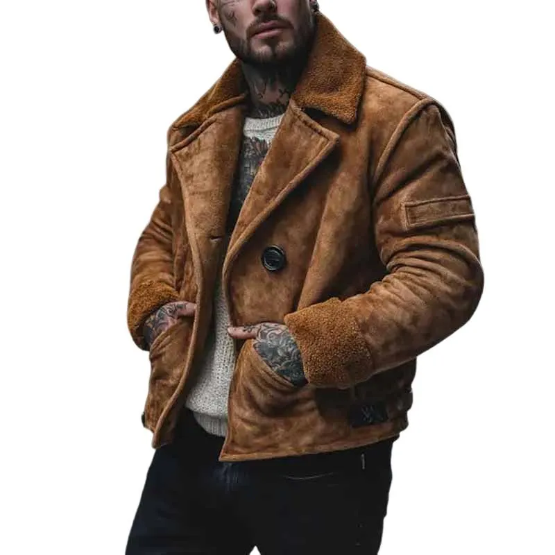 Men's Vintage Suede Stitching Plush Jacket 78129340Y sold by Manly