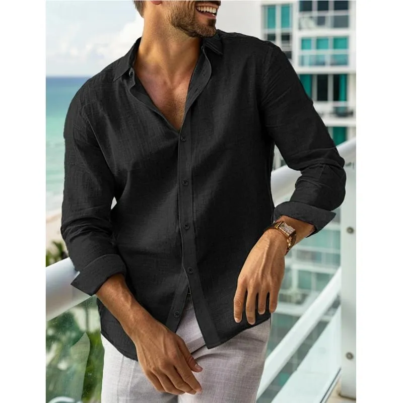 Men's Casual Solid Color Lapel Long Sleeve Shirt 67994253Y sold by Manly product image thumbnail 3