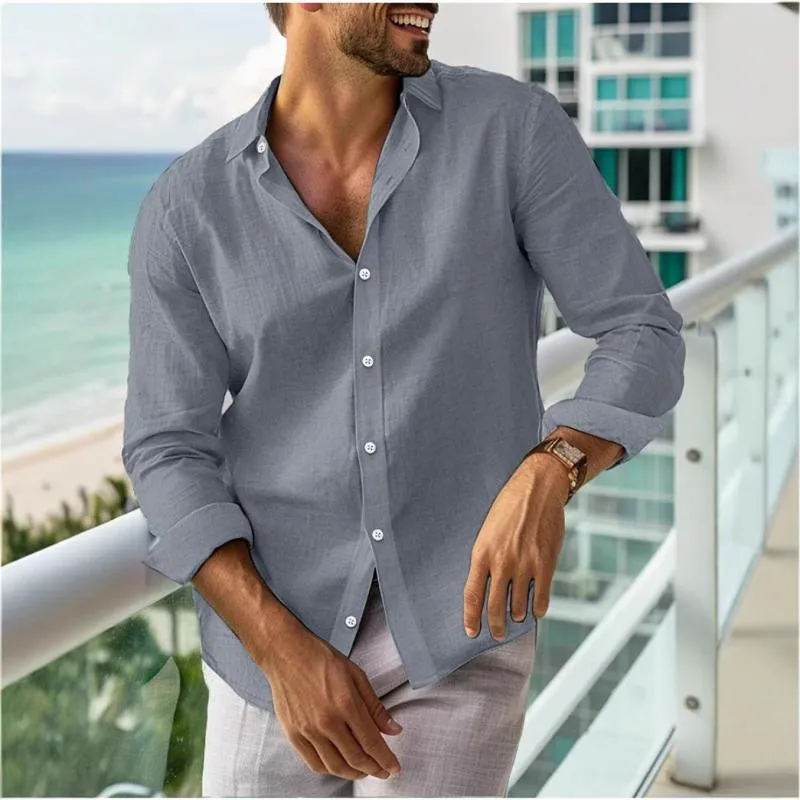 Men's Casual Solid Color Lapel Long Sleeve Shirt 67994253Y sold by Manly product image thumbnail 2