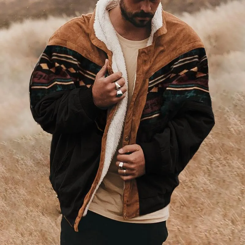 Men's Vintage Geometric Print Plush Single Breasted Jacket 21816128Y sold by Manly product image thumbnail 3