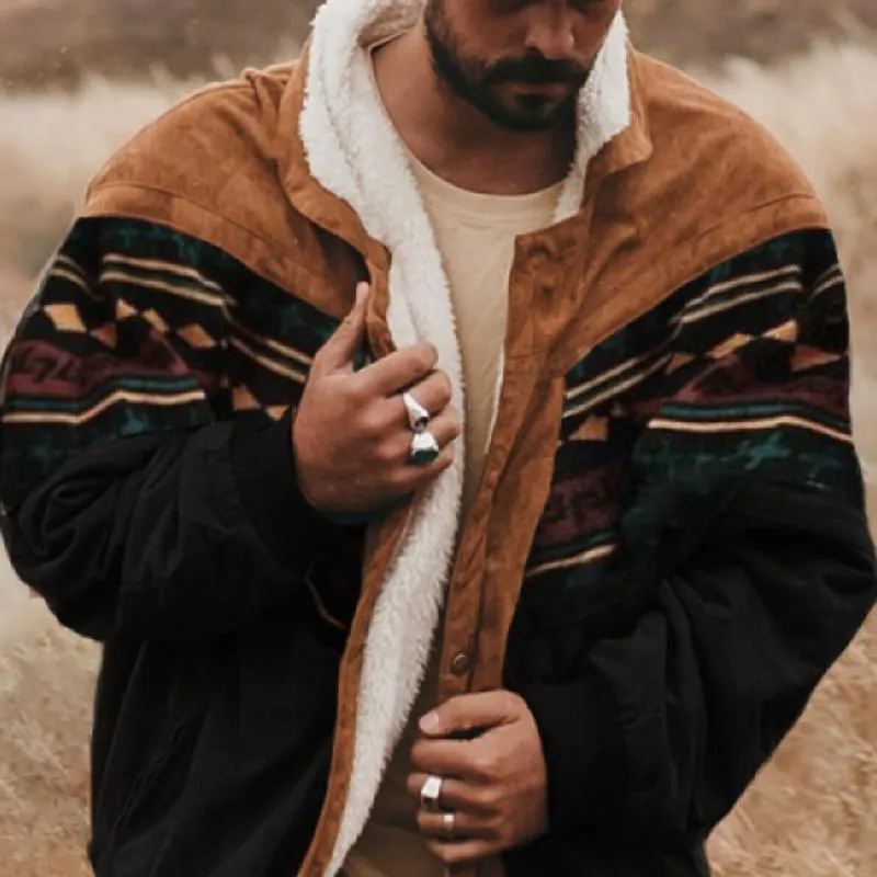 Men's Vintage Geometric Print Plush Single Breasted Jacket 21816128Y sold by Manly product image thumbnail 2