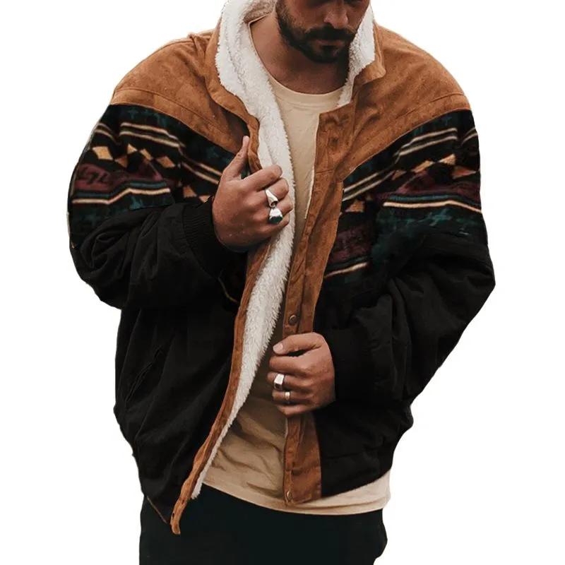 Men's Vintage Geometric Print Plush Single Breasted Jacket 21816128Y sold by Manly
