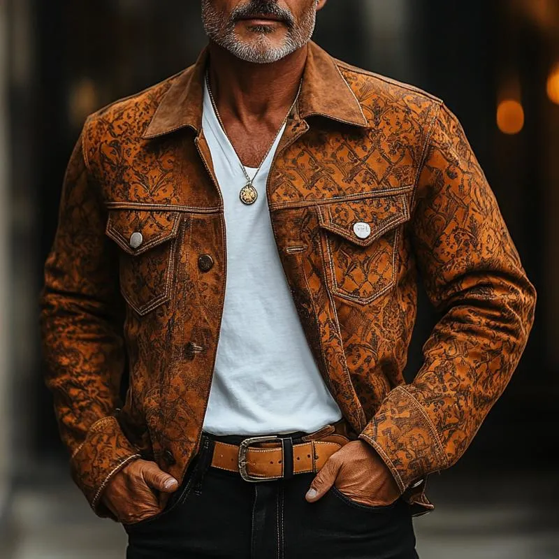 Men's Fashion Vintage Print Suede Lapel Single Breasted Casual Jacket 70148133Z sold by Manly product image thumbnail 2