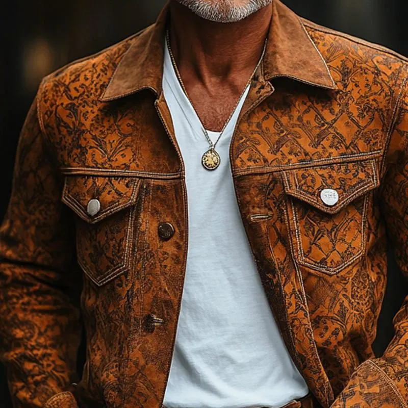 Men's Fashion Vintage Print Suede Lapel Single Breasted Casual Jacket 70148133Z sold by Manly product image thumbnail 3
