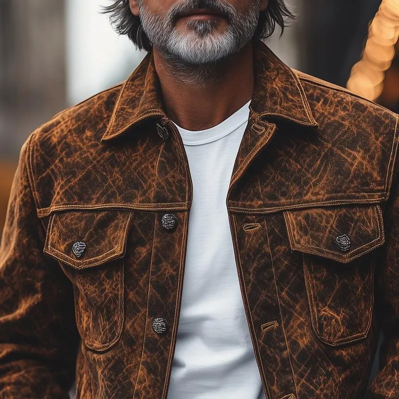 Men's Fashion Vintage Print Suede Lapel Single Breasted Casual Jacket 92311435Z sold by Manly product image thumbnail 3