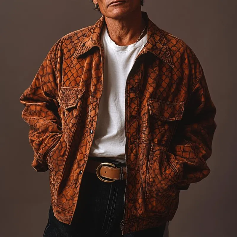 Men's Fashion Vintage Print Suede Lapel Single Breasted Casual Jacket 38557414Z sold by Manly product image thumbnail 2