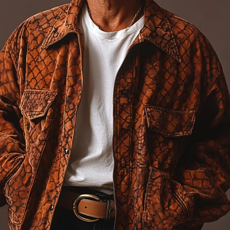 Men's Fashion Vintage Print Suede Lapel Single Breasted Casual Jacket 38557414Z sold by Manly product image thumbnail 3