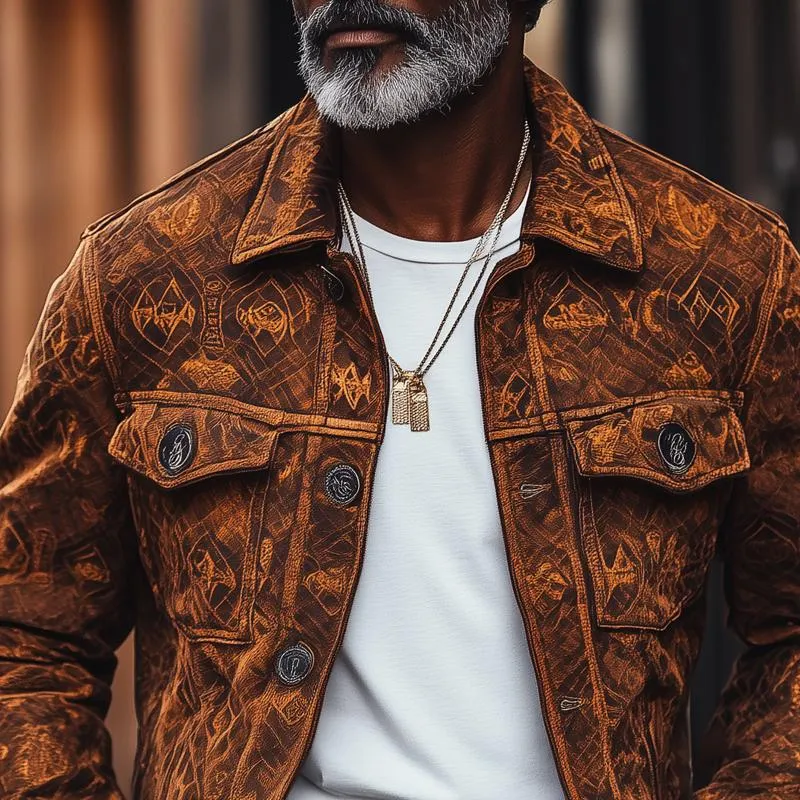 Men's Fashion Vintage Print Suede Lapel Single Breasted Casual Jacket 24271147Z sold by Manly product image thumbnail 4