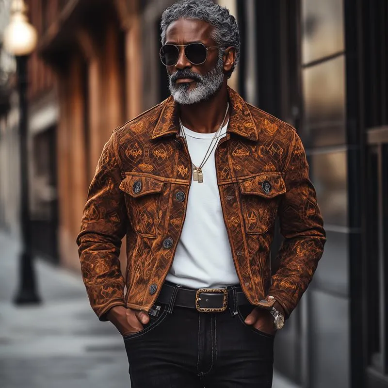 Men's Fashion Vintage Print Suede Lapel Single Breasted Casual Jacket 24271147Z sold by Manly product image thumbnail 3