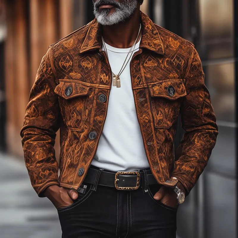 Men's Fashion Vintage Print Suede Lapel Single Breasted Casual Jacket 24271147Z sold by Manly product image thumbnail 2