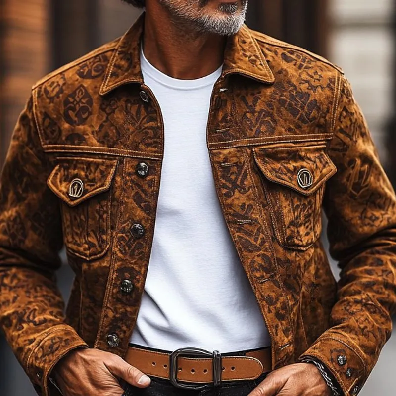 Men's Fashion Vintage Print Suede Lapel Single Breasted Casual Jacket 97598362Z sold by Manly product image thumbnail 4