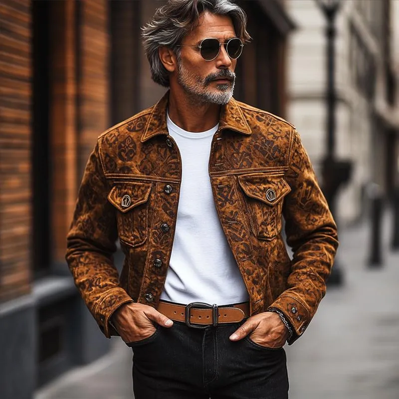 Men's Fashion Vintage Print Suede Lapel Single Breasted Casual Jacket 97598362Z sold by Manly product image thumbnail 2