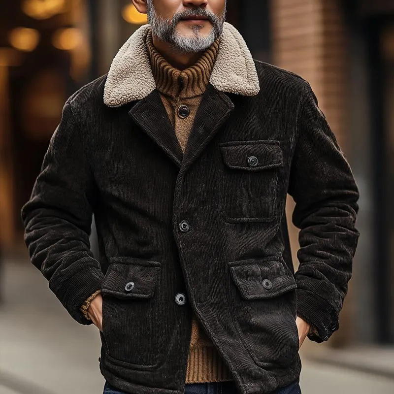 Men's Fleece Lapel Corduroy Multi-pocket Single Breasted Cargo Jacket 57915043Z sold by Manly product image thumbnail 2