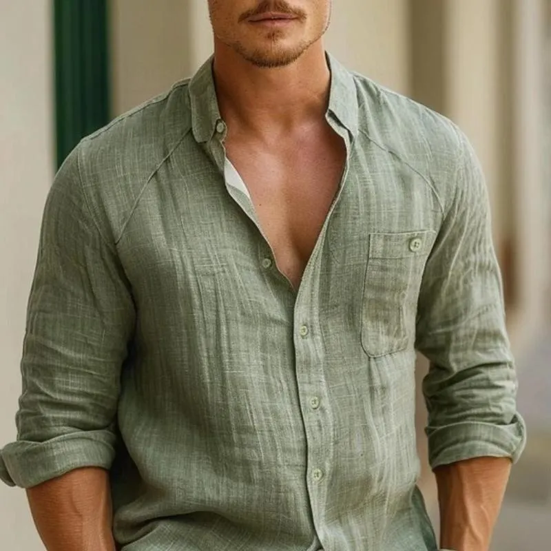 Men's Casual Cotton and Linen Raglan Sleeve Long Sleeve Shirt 16741573Y sold by Manly product image thumbnail 2